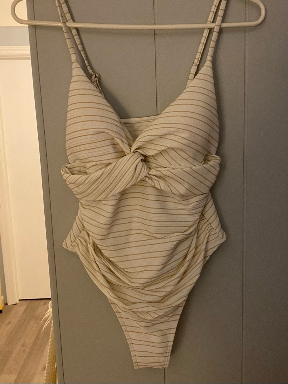 Cream and gold Striped women’s One-Piece Swimsuit